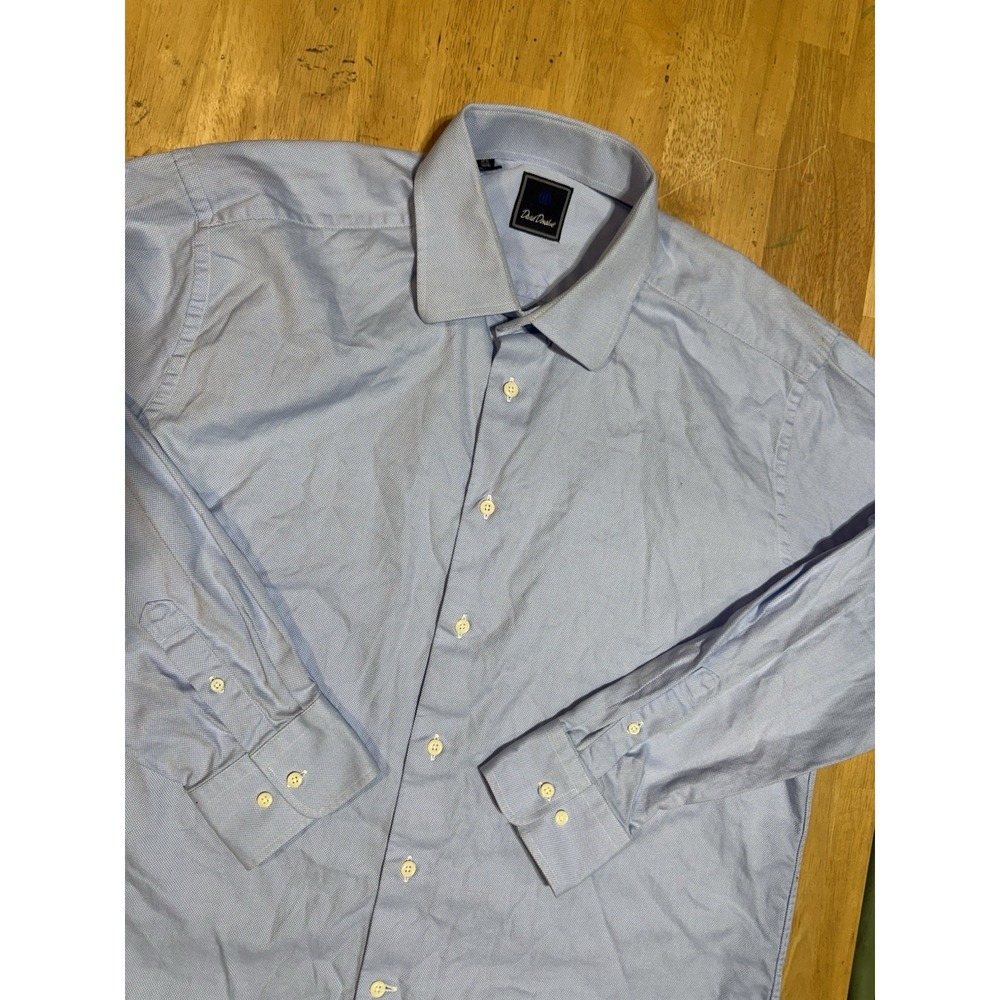 David Donahue Dress Shirt Mens 17.5 34/35 Blue Textured Cotton Long Sleeve